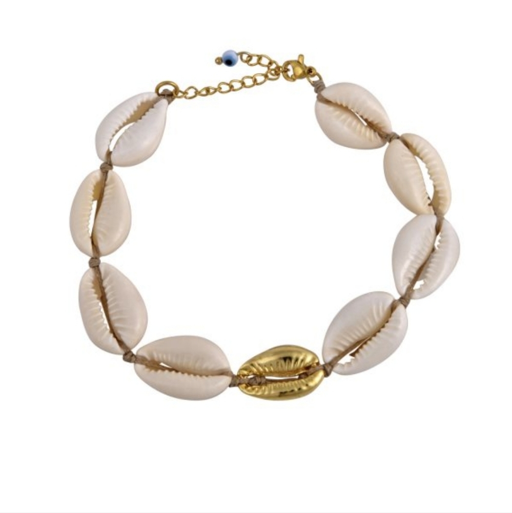 Mayol, THE COWRIE ANKLET, Gold, Shells, adjustable band,  New